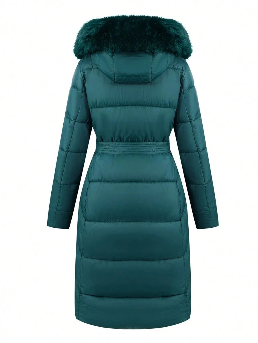 Hilary | Faux Fur Belted Hooded Puffer Coat for Women
