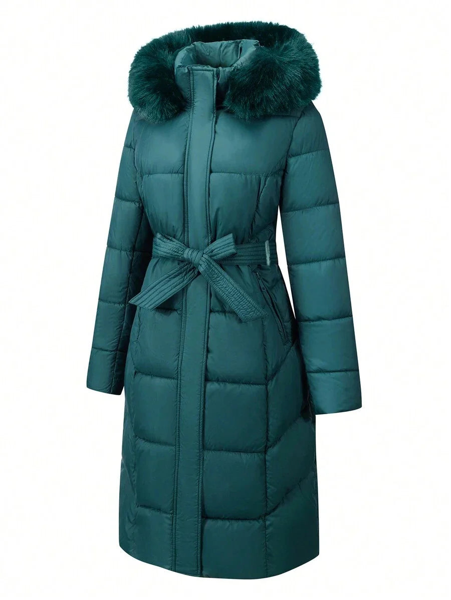 Annelise | Women's Long Winter Coat Faux Fur Hood Belted Warm Winter Zip-Up