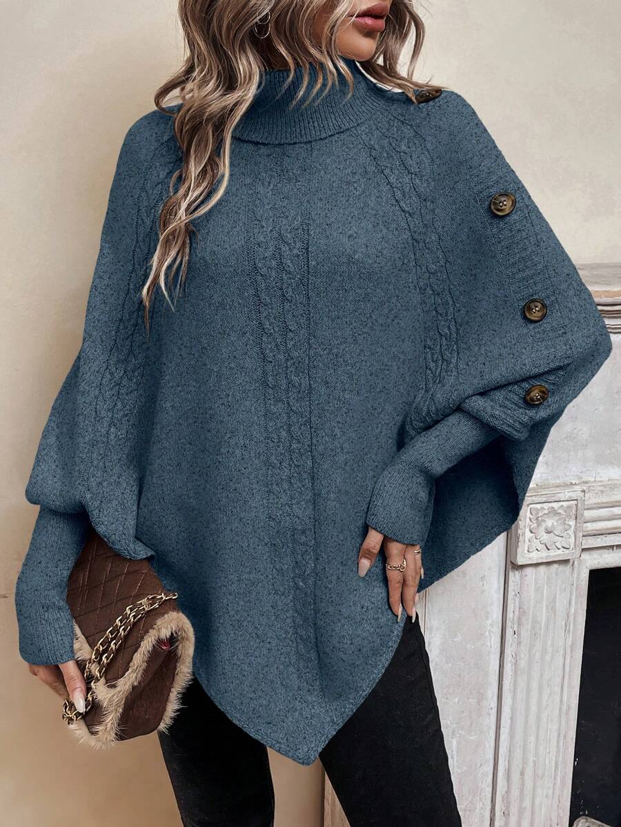 Edwina | Cable-Knit High Neck Poncho Sweater for Women