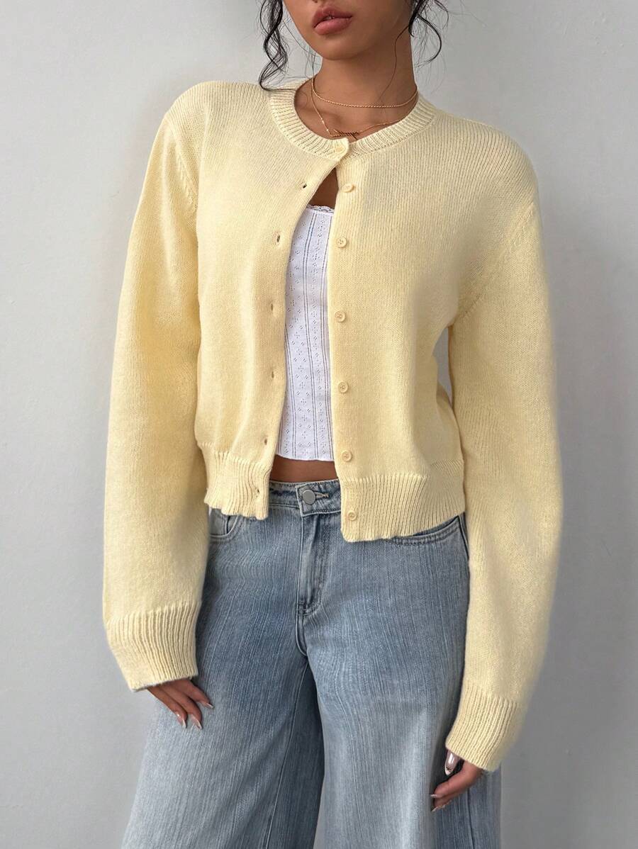 Antonia | Cropped Button-Front Crew Neck Cardigan for Women
