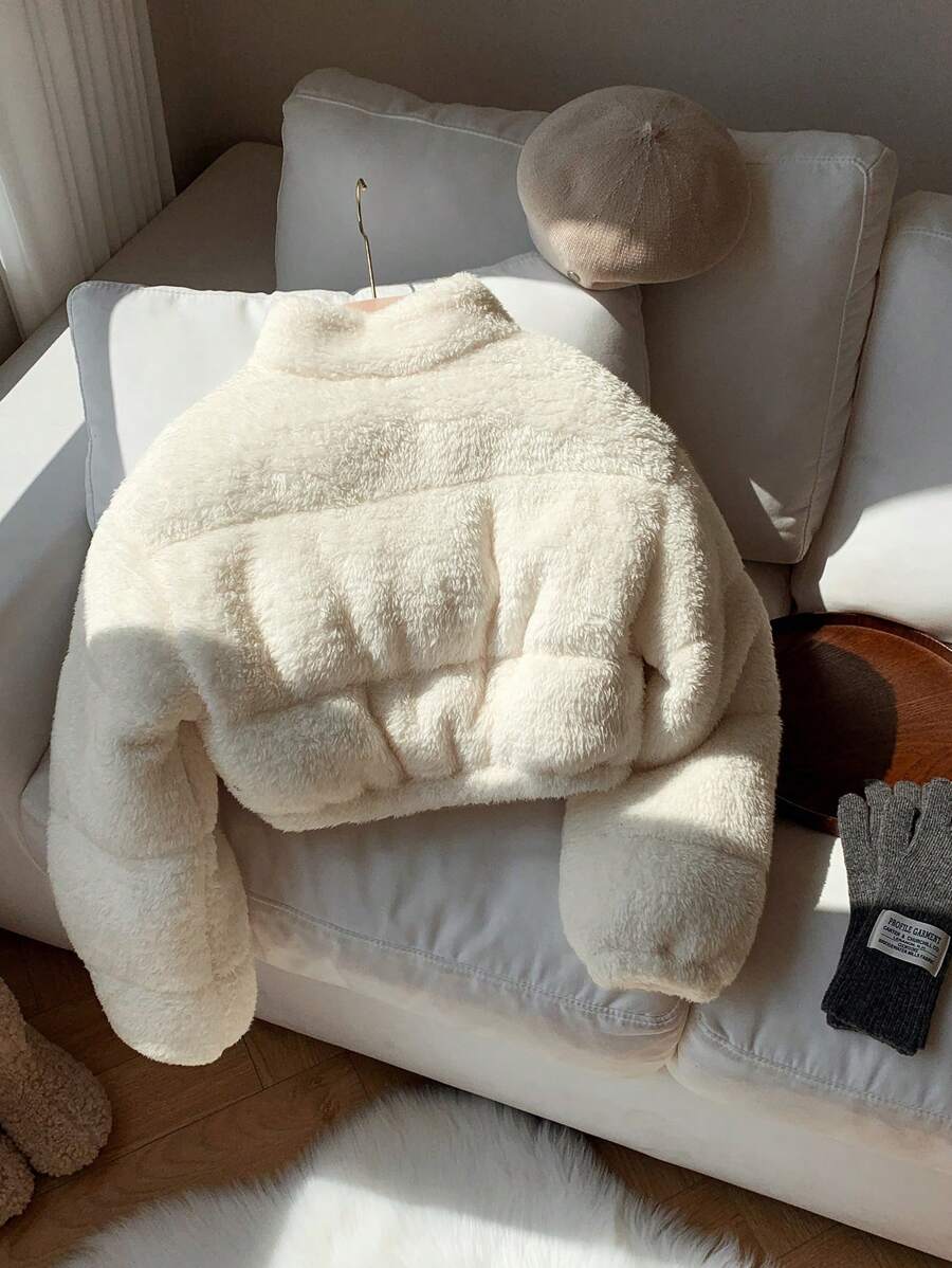 Klara | Women's Puffer Coat Faux Fur Trim Cropped Stand Collar Thick Warm Winter