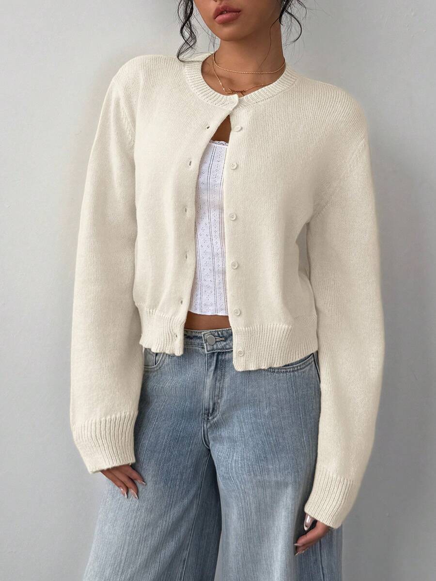 Antonia | Cropped Button-Front Crew Neck Cardigan for Women