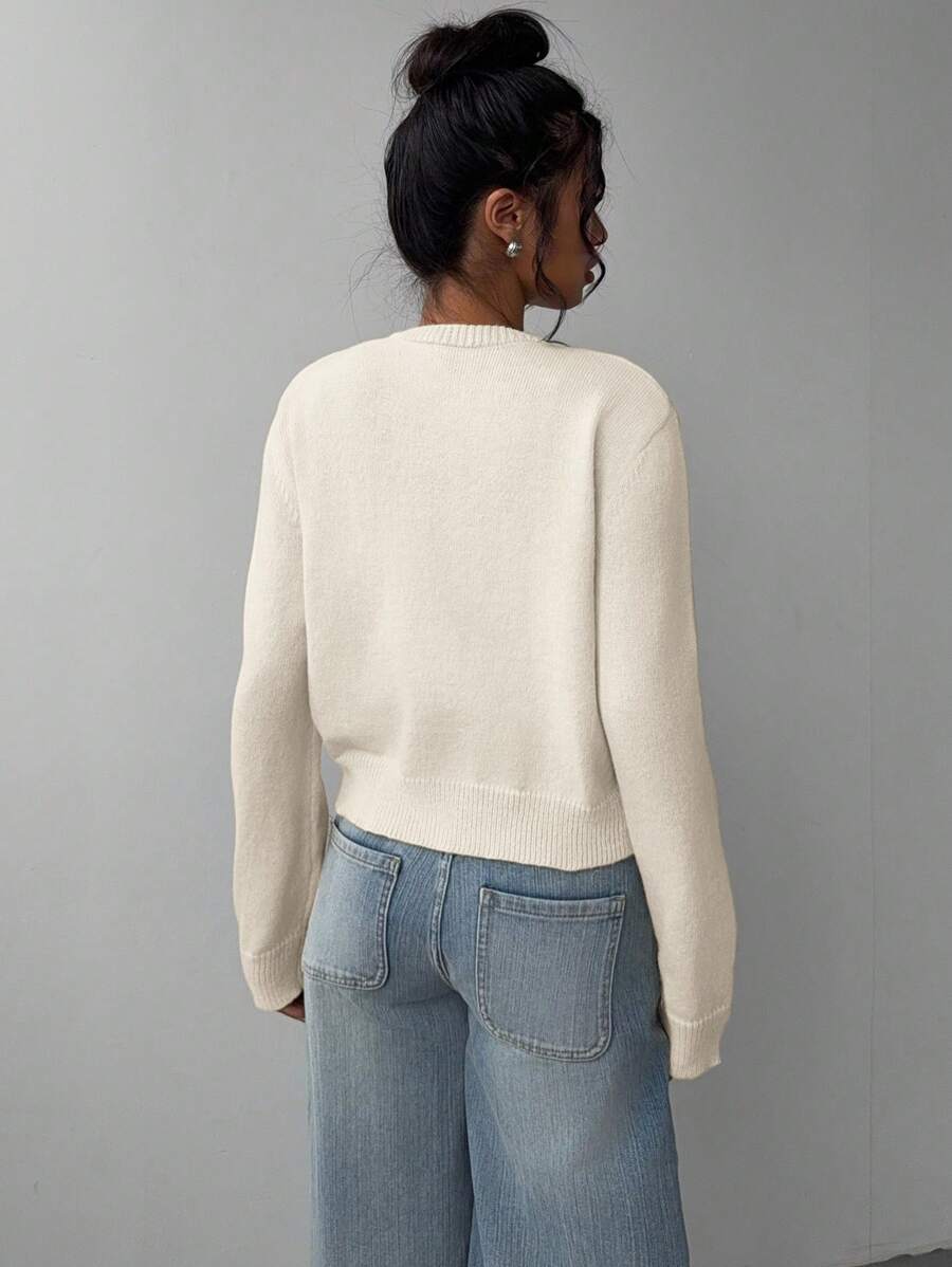 Antonia | Cropped Button-Front Crew Neck Cardigan for Women