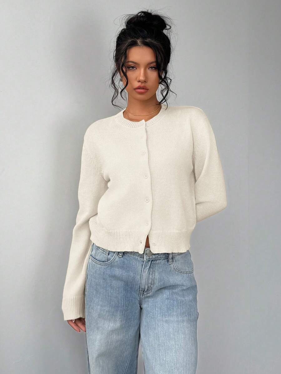 Antonia | Cropped Button-Front Crew Neck Cardigan for Women