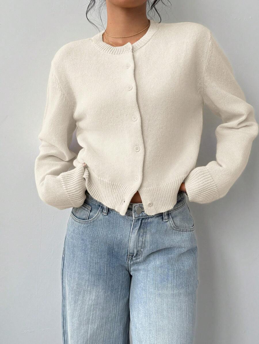 Antonia | Cropped Button-Front Crew Neck Cardigan for Women