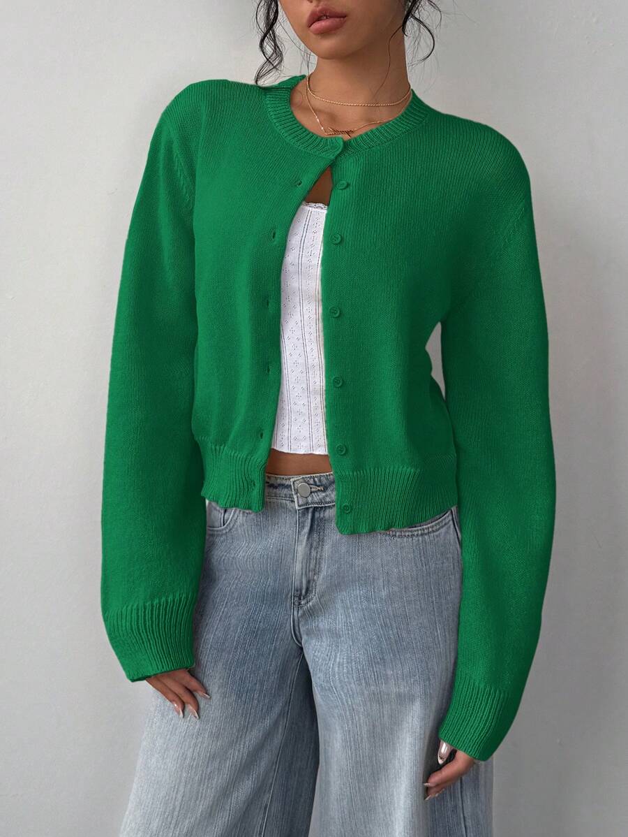 Antonia | Cropped Button-Front Crew Neck Cardigan for Women