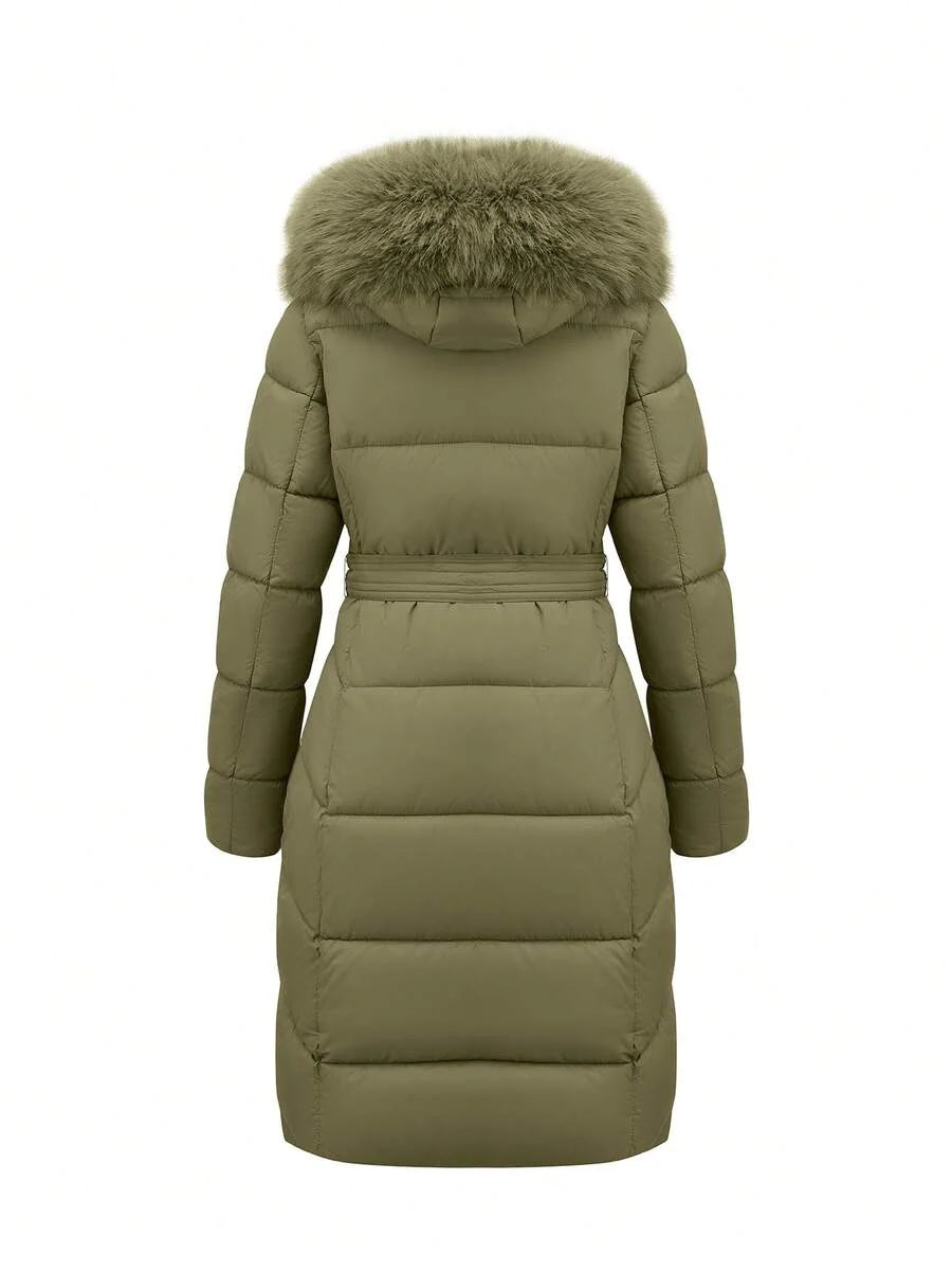 Annelise | Women's Long Winter Coat Faux Fur Hood Belted Warm Winter Zip-Up