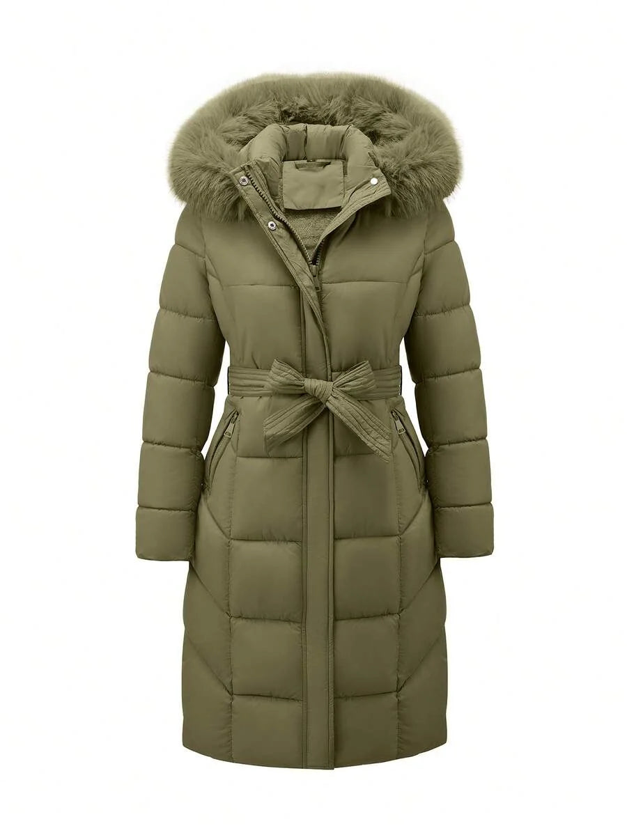 Annelise | Women's Long Winter Coat Faux Fur Hood Belted Warm Winter Zip-Up