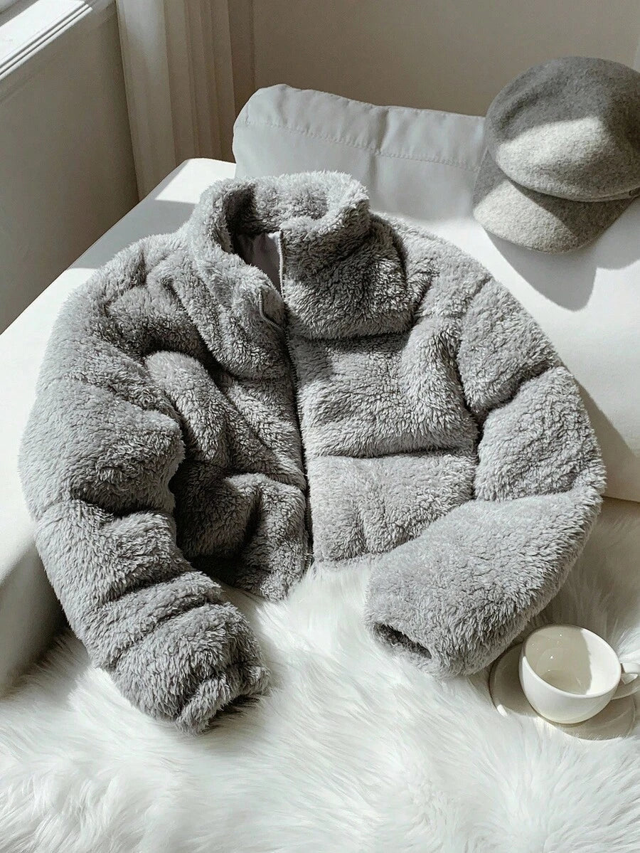 Klara | Women's Puffer Coat Faux Fur Trim Cropped Stand Collar Thick Warm Winter