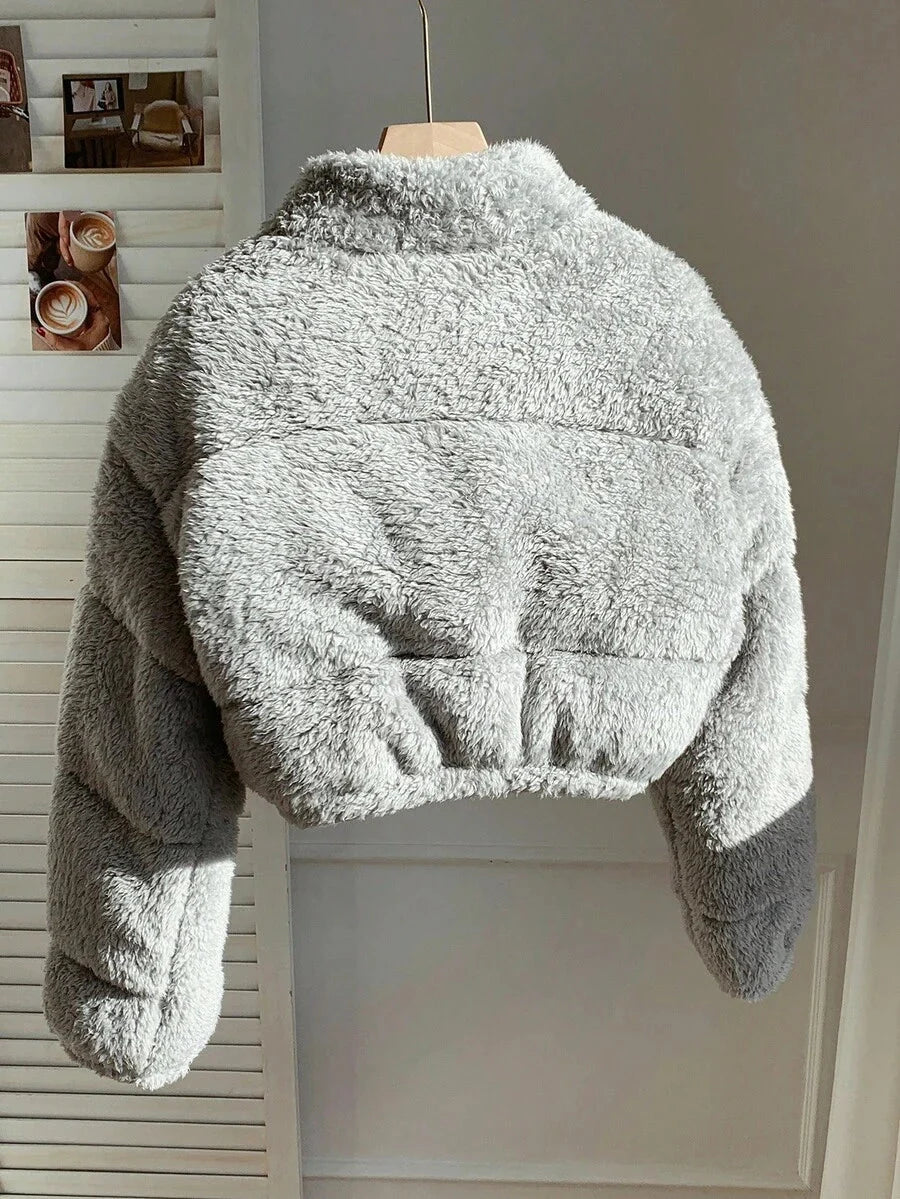 Klara | Women's Puffer Coat Faux Fur Trim Cropped Stand Collar Thick Warm Winter