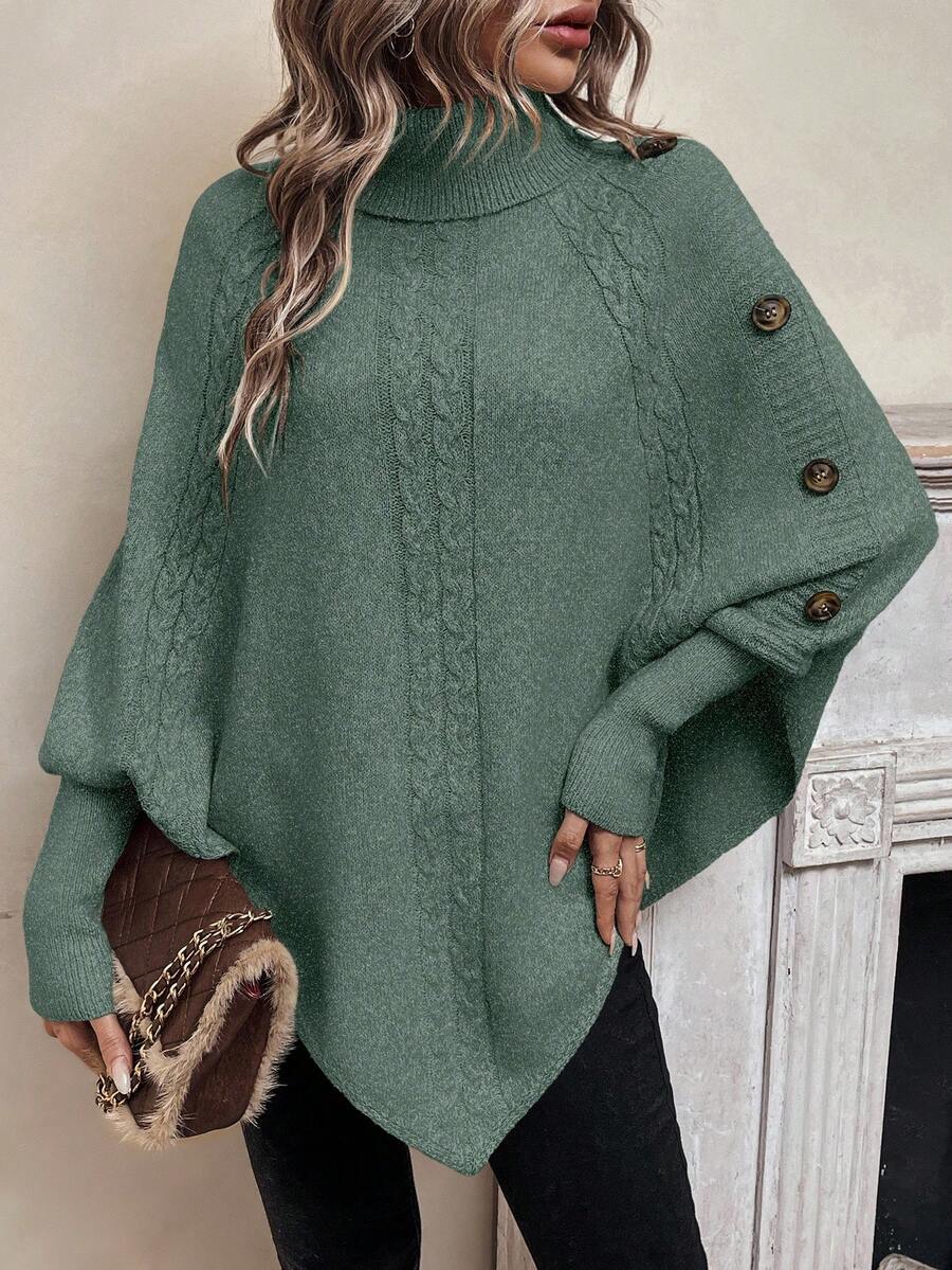 Edwina | Cable-Knit High Neck Poncho Sweater for Women