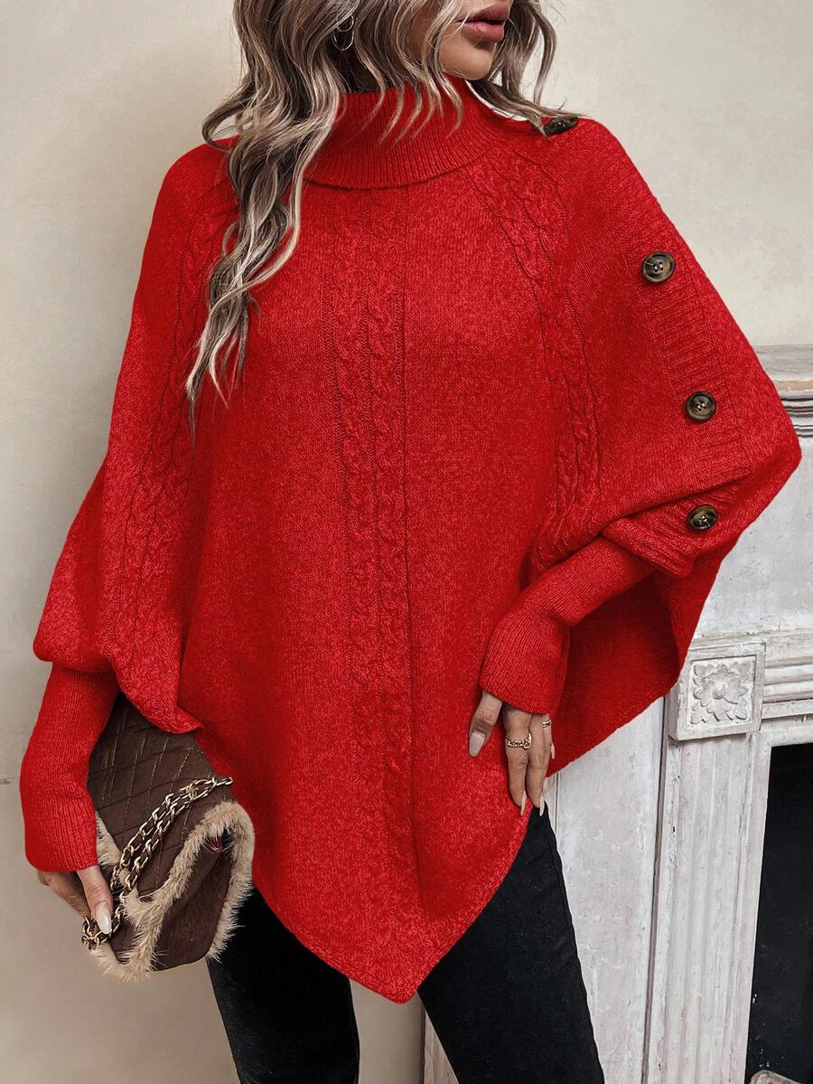 Edwina | Cable-Knit High Neck Poncho Sweater for Women
