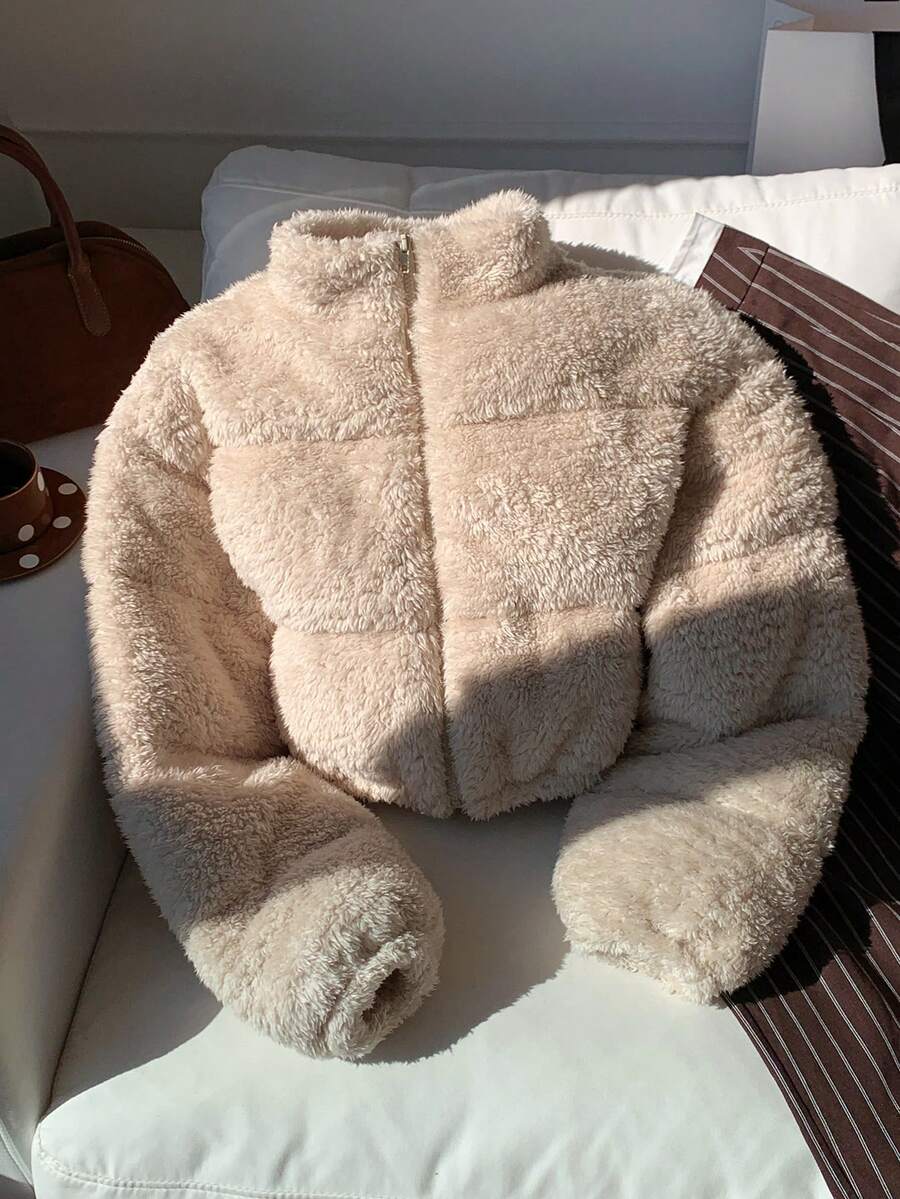 Klara | Women's Puffer Coat Faux Fur Trim Cropped Stand Collar Thick Warm Winter