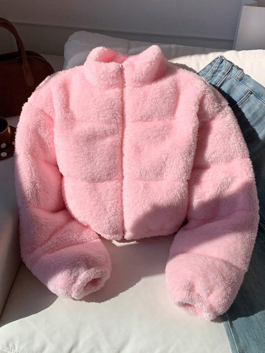 Klara | Women's Puffer Coat Faux Fur Trim Cropped Stand Collar Thick Warm Winter