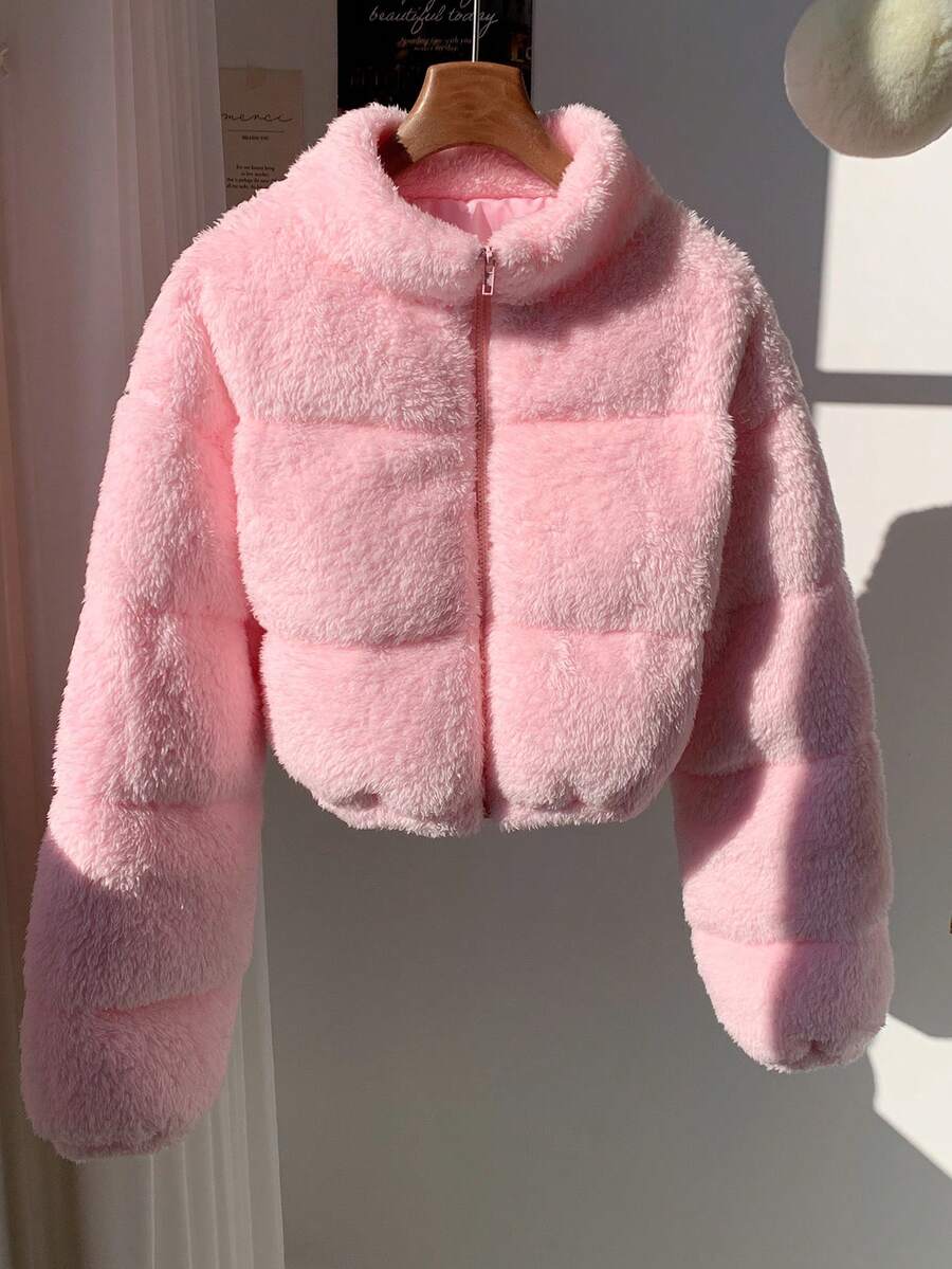 Klara | Women's Puffer Coat Faux Fur Trim Cropped Stand Collar Thick Warm Winter