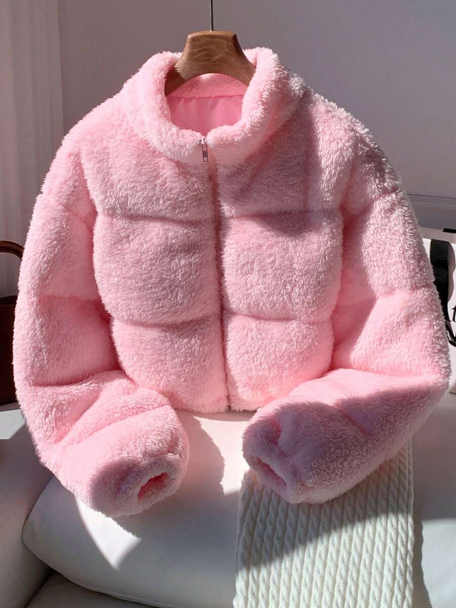 Klara | Women's Puffer Coat Faux Fur Trim Cropped Stand Collar Thick Warm Winter