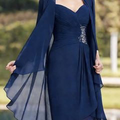 Navy blue tulle midi dress for women by Christine Brewer, featuring pleated two-piece set with flowing tulle fabric.