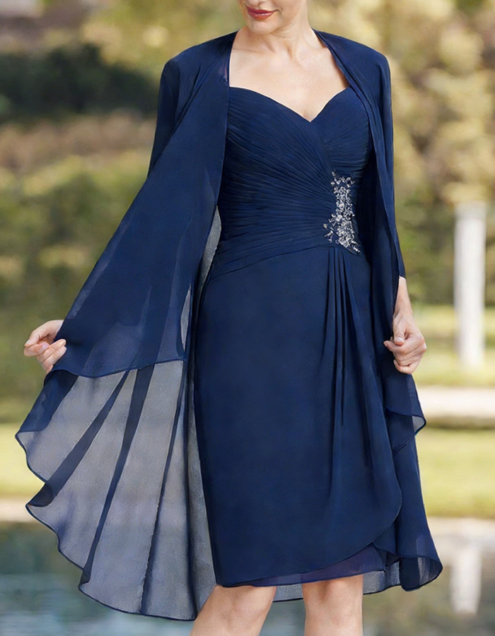 Navy blue tulle midi dress for women by Christine Brewer, featuring pleated two-piece set with flowing tulle fabric.