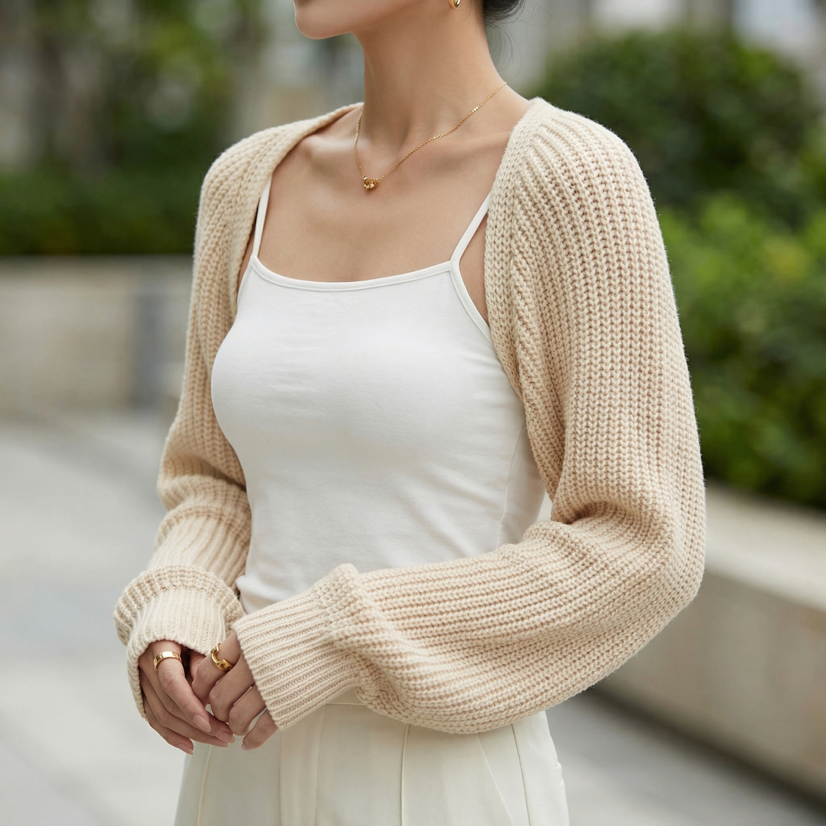 Stella | Cropped Cardigan Knit Shrug Bolero Ribbed Knit Raglan Sleeve Open Front Layering Fall