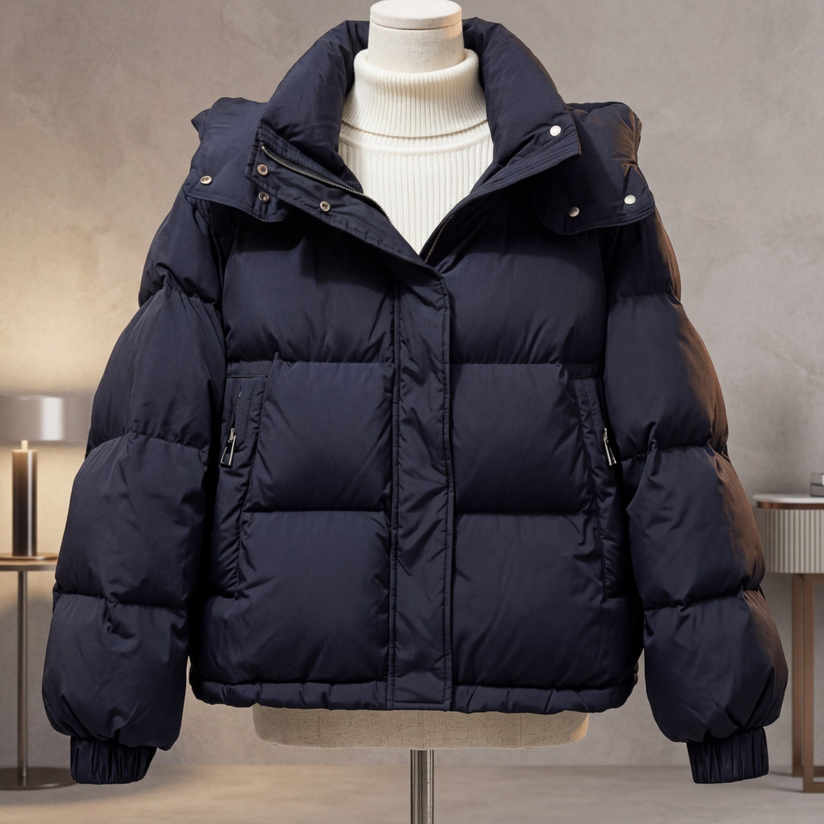 Valentina | Puffer Jacket Puffer Coat Quilted Winter Warm Cropped Oversized Stand Collar Zip Up