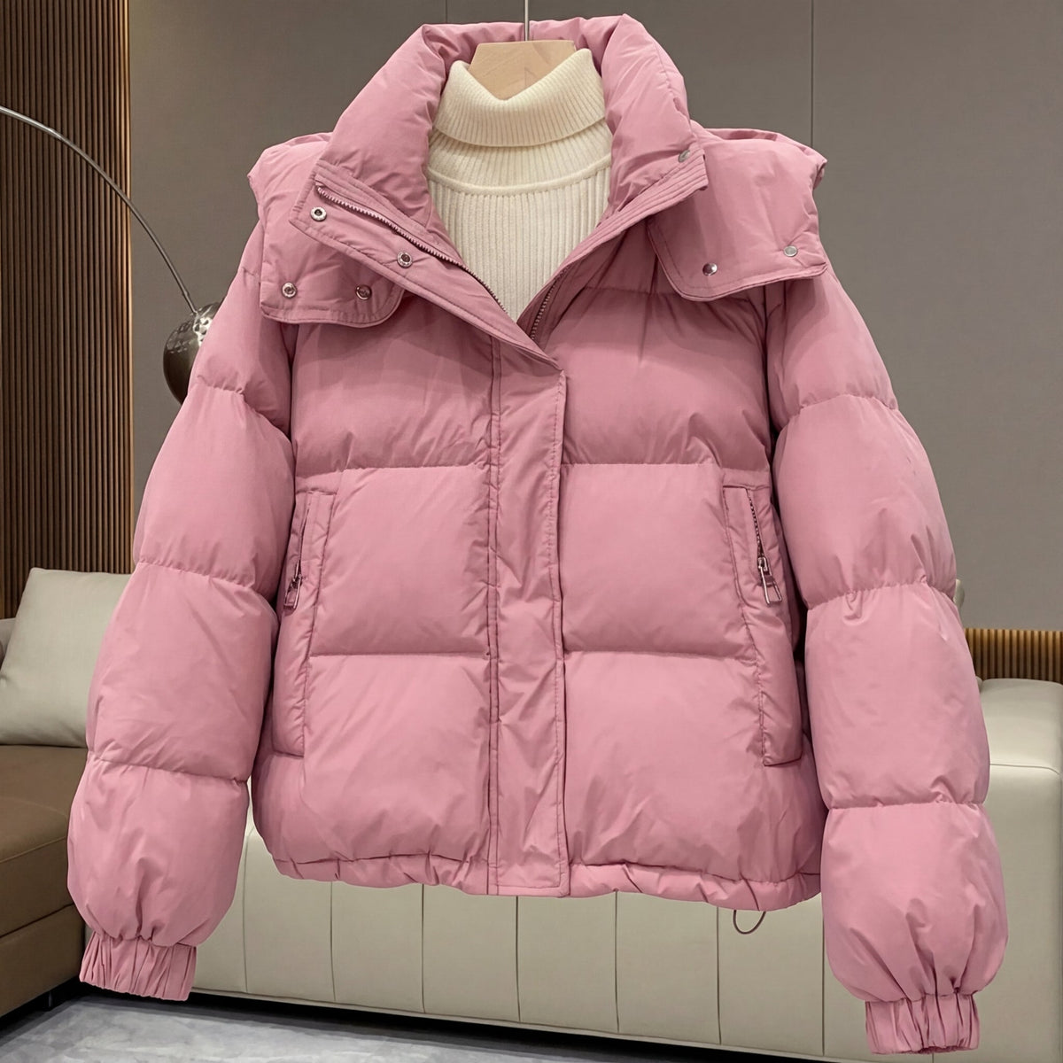 Valentina | Puffer Jacket Puffer Coat Quilted Winter Warm Cropped Oversized Stand Collar Zip Up