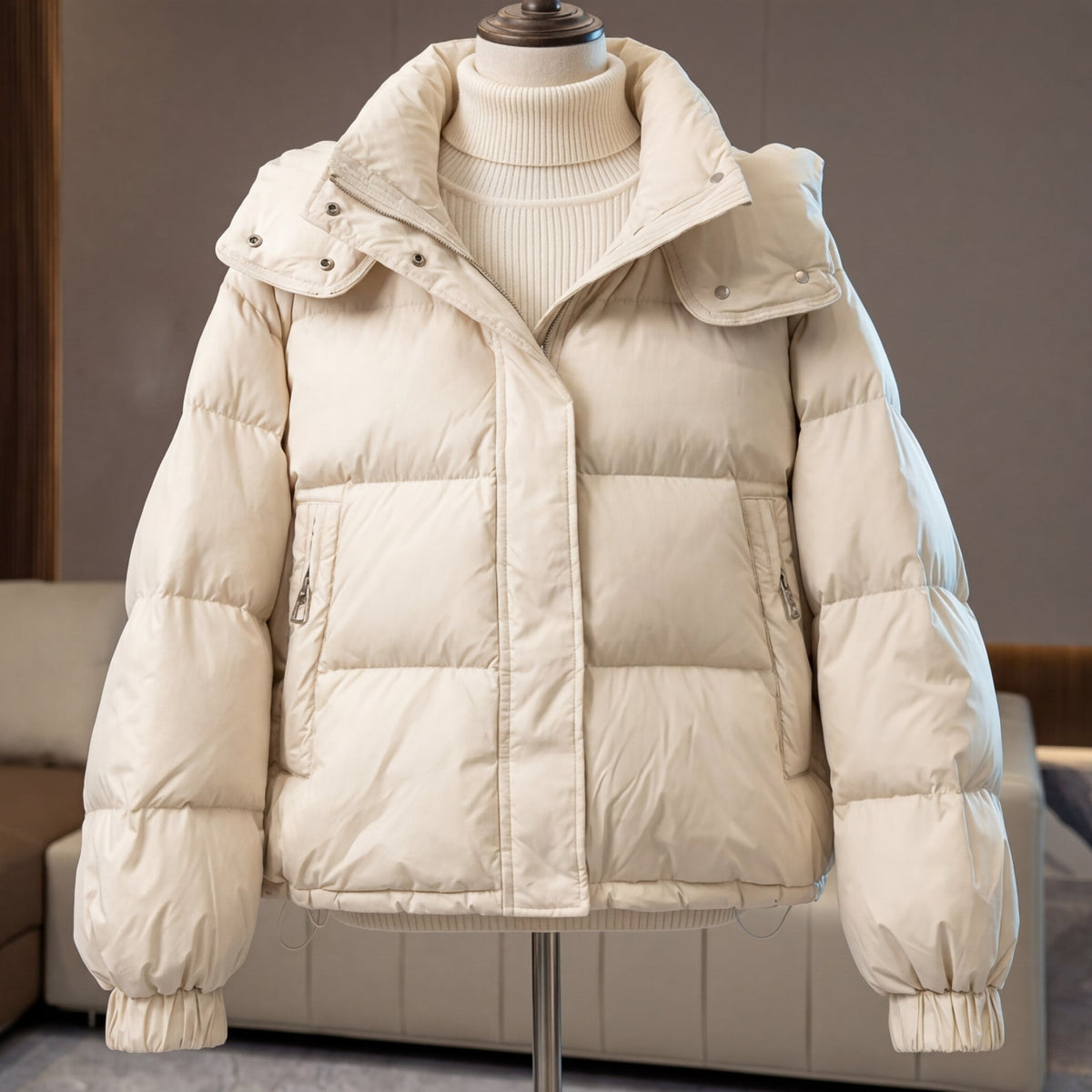 Valentina | Puffer Jacket Puffer Coat Quilted Winter Warm Cropped Oversized Stand Collar Zip Up