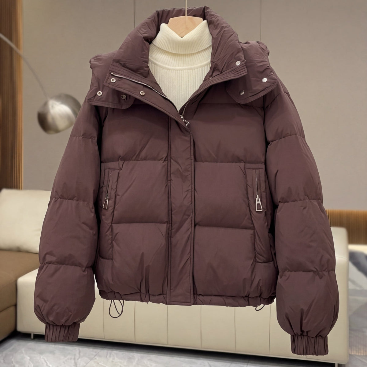 Valentina | Puffer Jacket Puffer Coat Quilted Winter Warm Cropped Oversized Stand Collar Zip Up