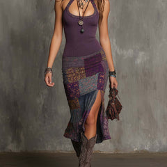 Knit halter neck midi dress for women by Christine Brewer, featuring a fitted silhouette and stylish design.