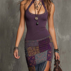 Knit halter neck midi dress for women by Christine Brewer, featuring a fitted silhouette and stylish design.