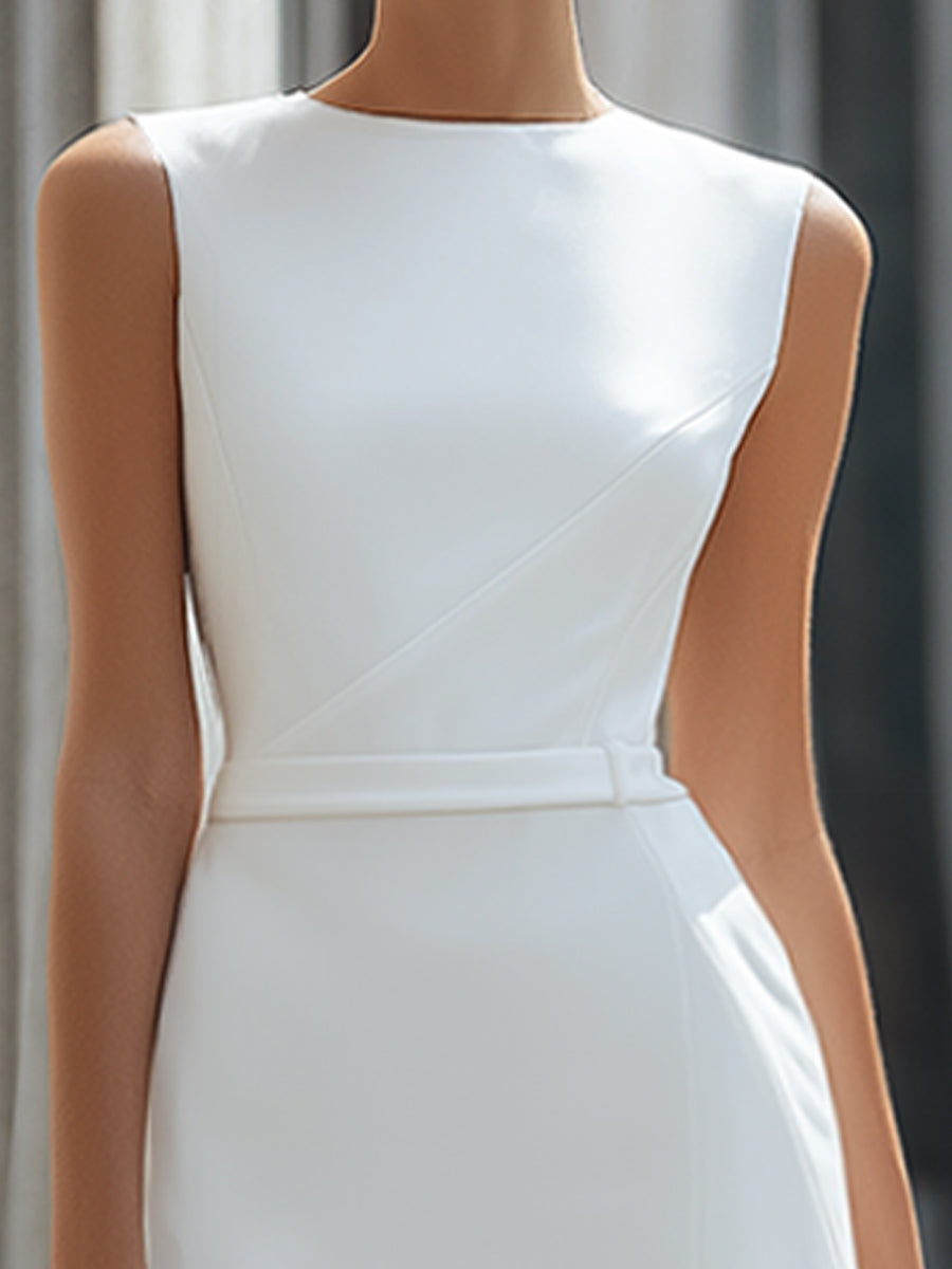 Sleeveless asymmetric panel tailored maxi dress by Christine Brewer, featuring a sleek design and flowing fabric.