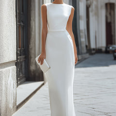 Sleeveless asymmetric panel tailored maxi dress by Christine Brewer, featuring a sleek design and elegant fit in a full-length style.