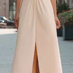 Beige sleeveless midi dress with lapel collar by Christine Brewer, perfect for summer business or casual occasions.