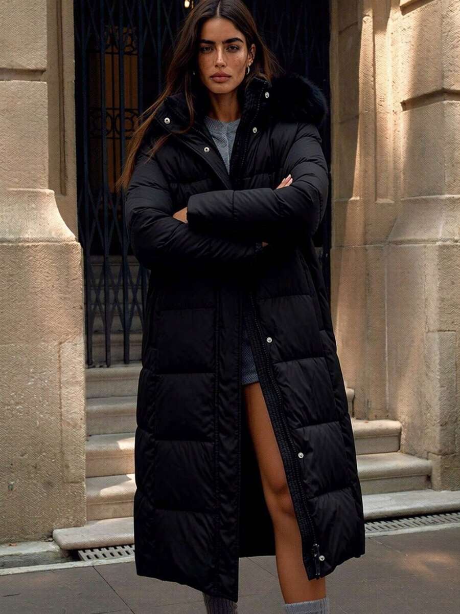 Annelise | Women's Long Winter Coat Faux Fur Hood Belted Warm Winter Zip-Up