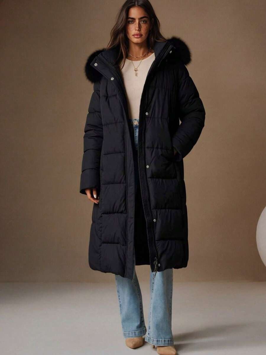 Hilary | Faux Fur Belted Hooded Puffer Coat for Women