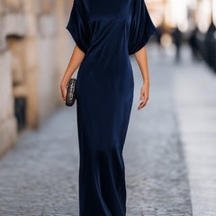 Batwing-sleeve Christine Brewer maxi dress for women featuring a sleek column silhouette and elegant design.