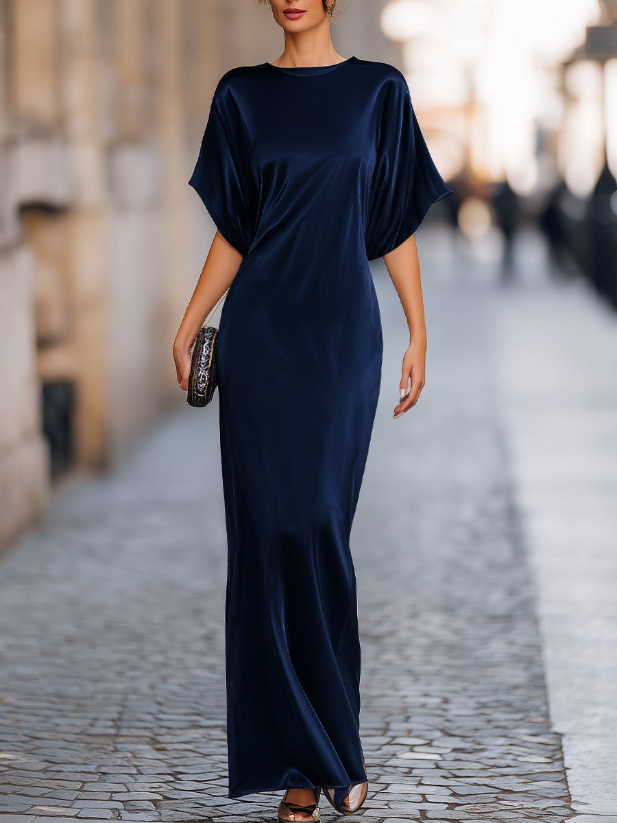 Batwing-sleeve Christine Brewer maxi dress for women featuring a sleek column silhouette and elegant design.
