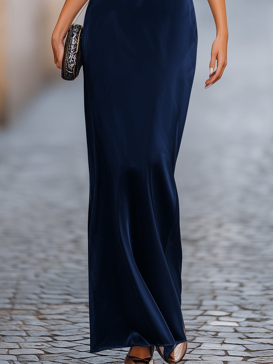 Batwing-sleeve column maxi dress for women by Christine Brewer, featuring a flowing silhouette and elegant design.