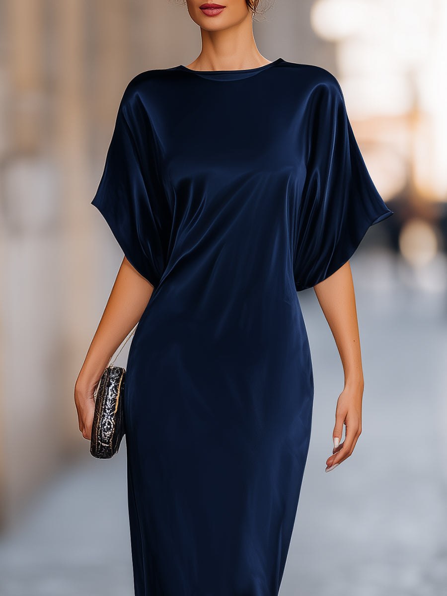 Batwing-sleeve column maxi dress for women by Christine Brewer, featuring a flowing silhouette and elegant design.