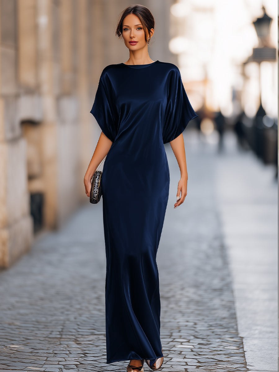 Christine Brewer batwing-sleeve column maxi dress for women, featuring flowing fabric and elegant design, shown on model.
