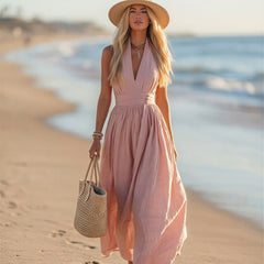Sleeveless cotton maxi dress for women by Christine Brewer, flowing design with a relaxed fit, perfect for casual summer wear.