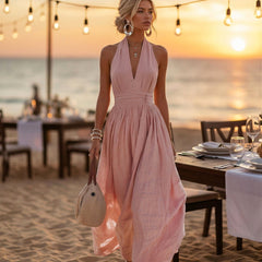 Sleeveless cotton maxi dress for women by Christine Brewer, featuring a flowing design and lightweight fabric for casual wear.