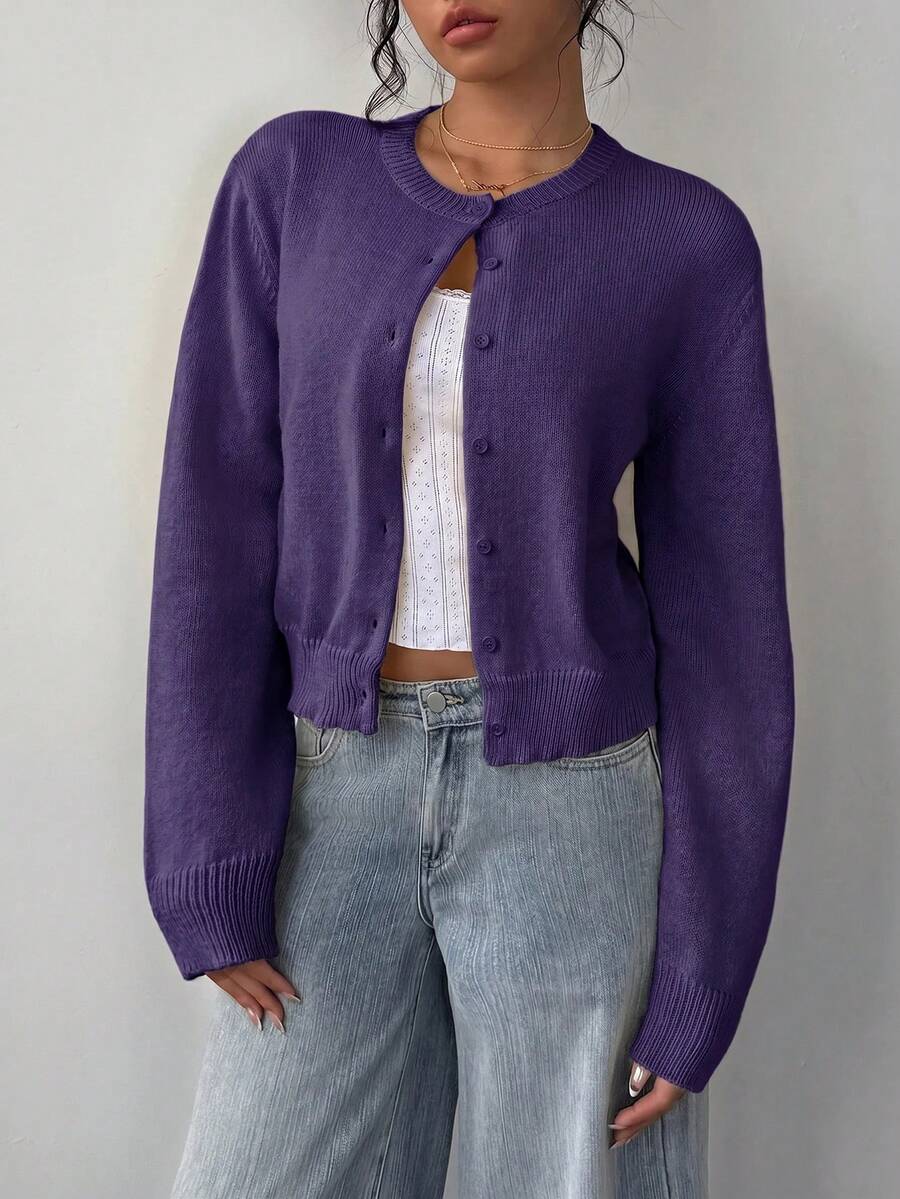 Antonia | Cropped Button-Front Crew Neck Cardigan for Women