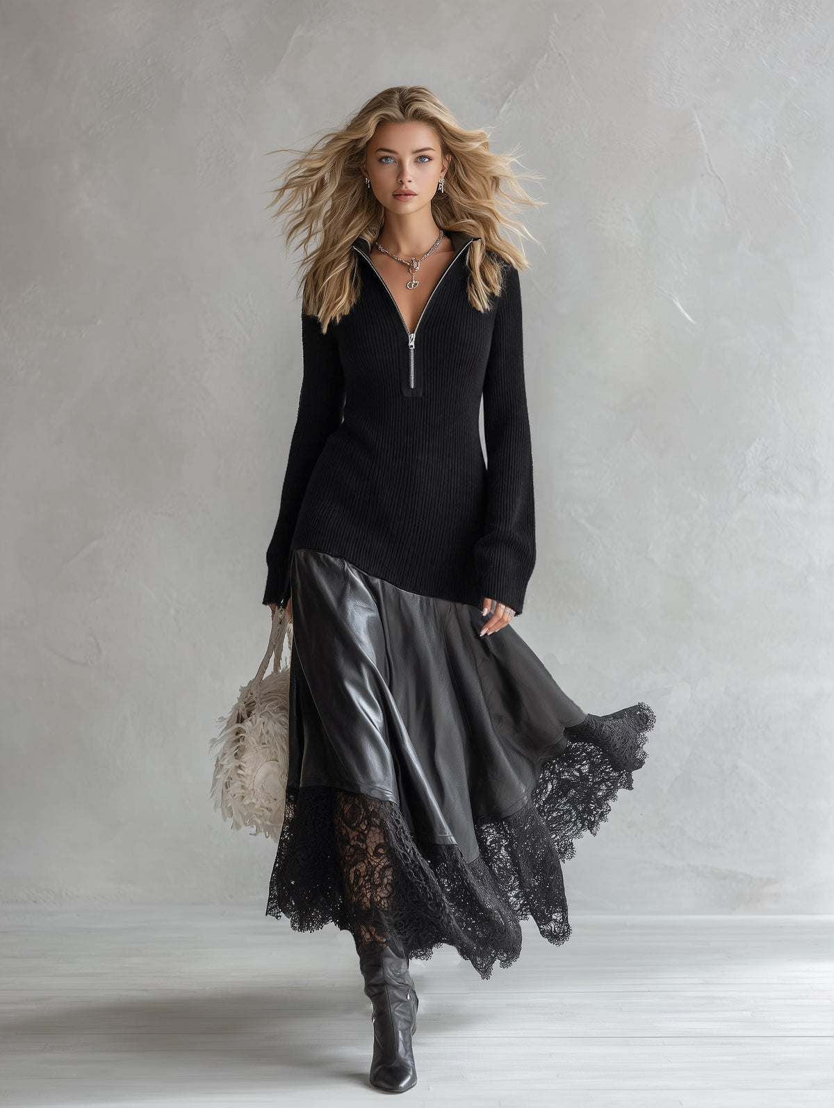 Sylvie | Black Lace Patchwork Maxi Dress for Women