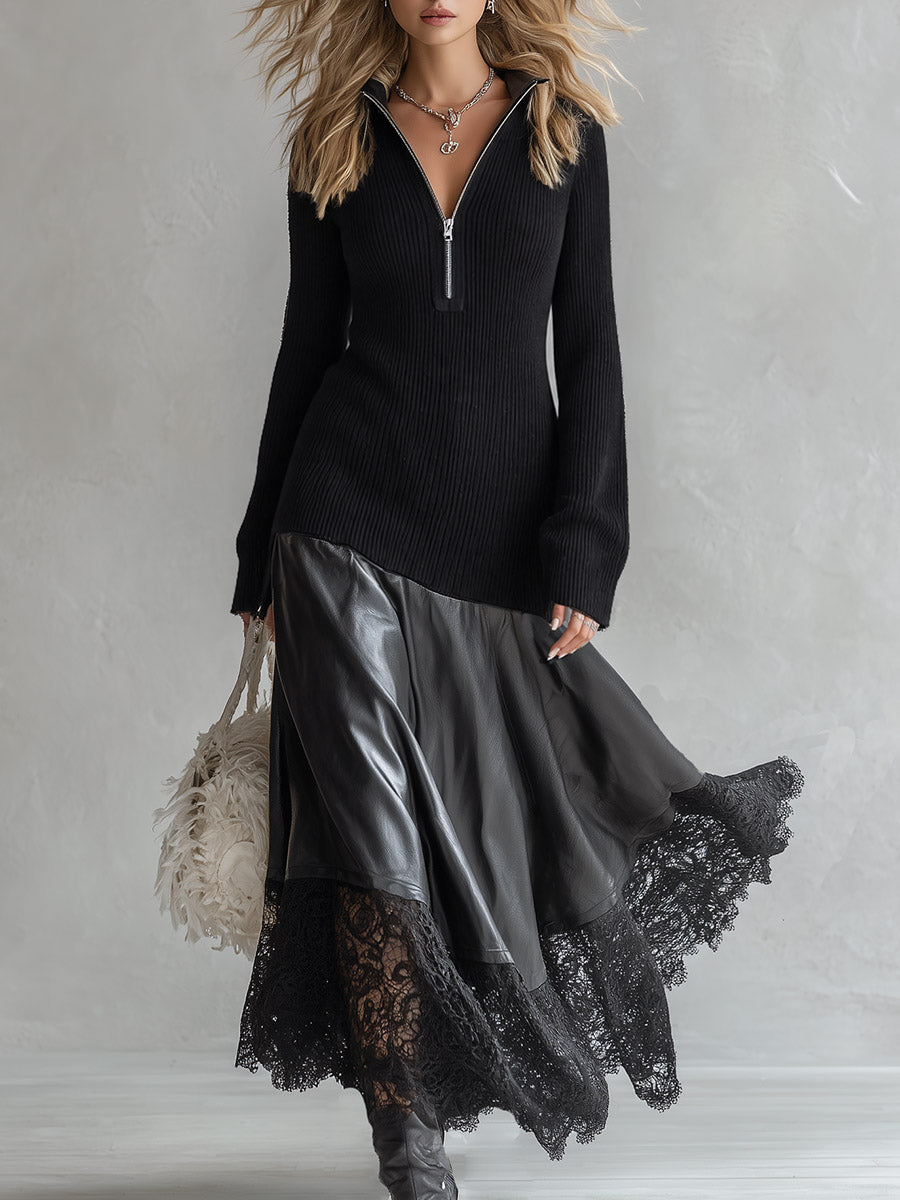 Sylvie | Black Lace Patchwork Maxi Dress for Women