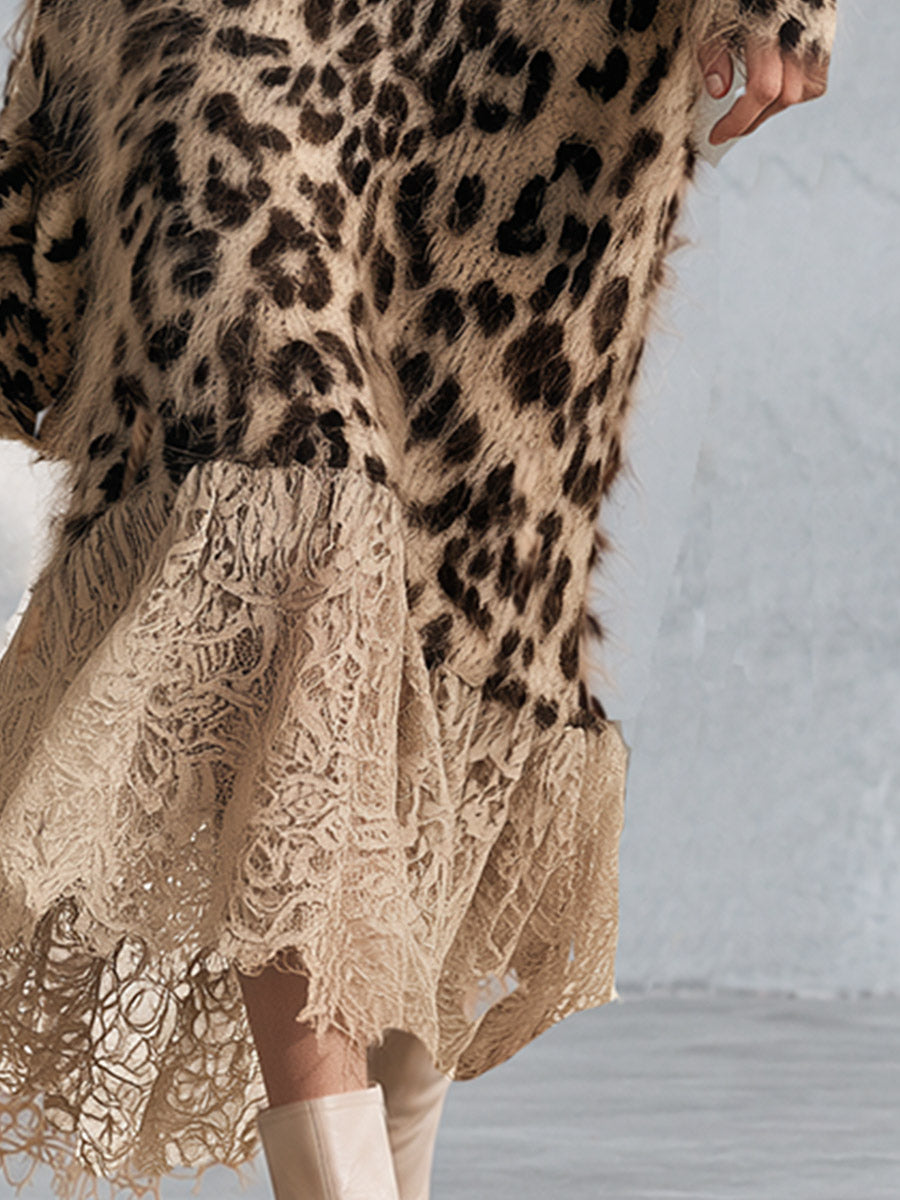 Marina | Brown Lace V-Neck Sweater Dress for Women