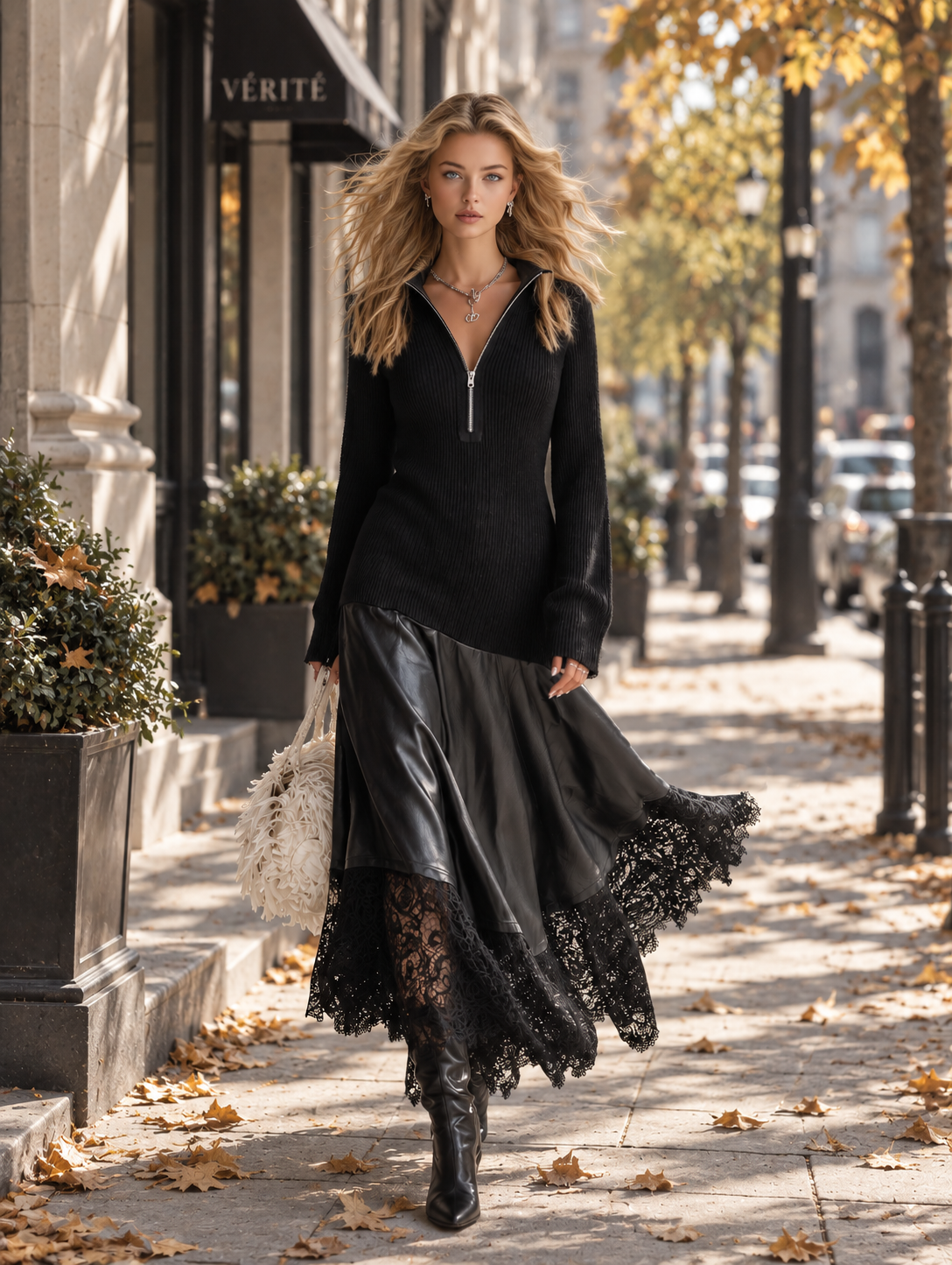 Sylvie | Black Lace Patchwork Maxi Dress for Women