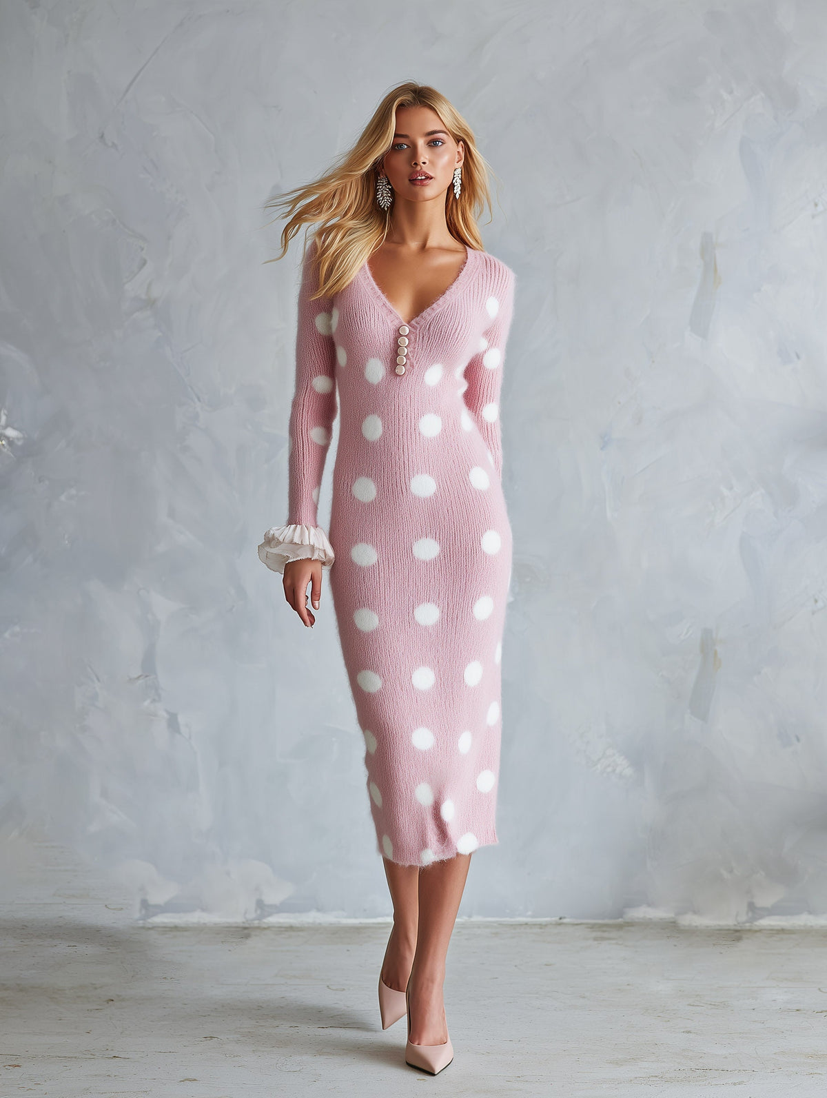 Nerissa | Pink Ruffle Sweater Dress for Women