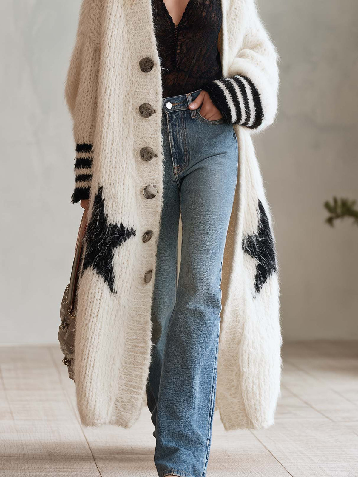 Bridie | Ivory Mohair Chunky Knit Cardigan for Women