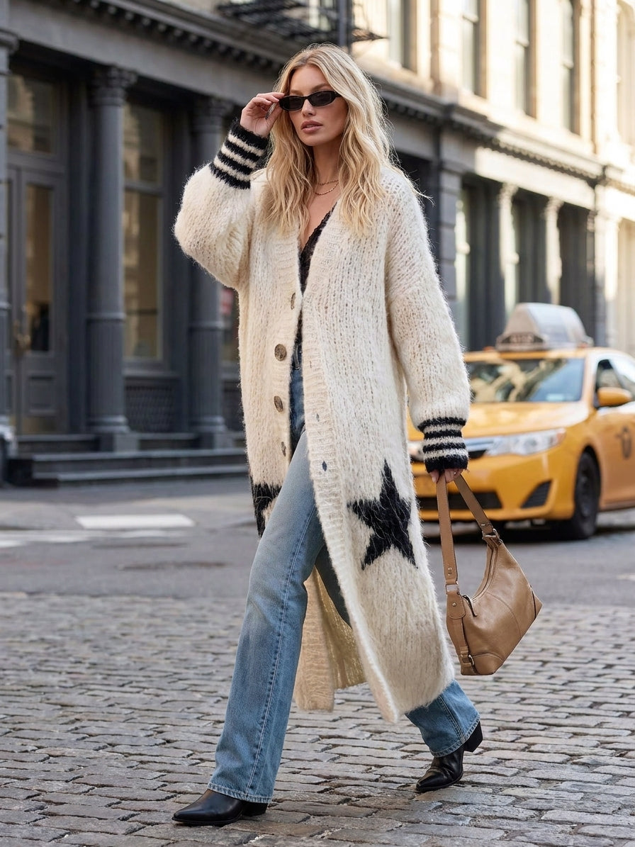 Bridie | Ivory Mohair Chunky Knit Cardigan for Women