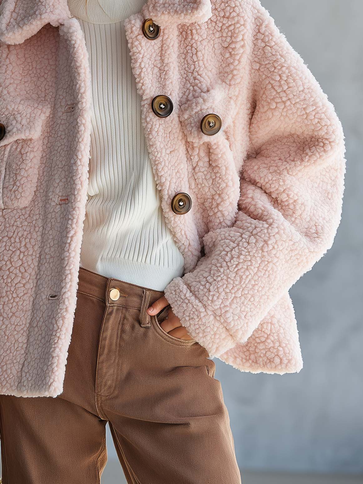 Frederica | Pink Sherpa-Lined Button-Front Teddy Coat for Women